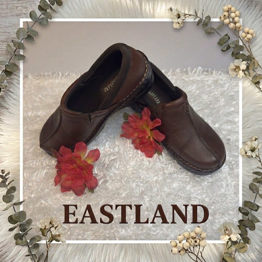 Eastland NEW Womens Brown Leather Slip On Clogs Comfort Platform Shoe Size 8.5 M